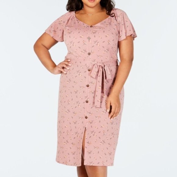 Monteau Dresses & Skirts - NEW NWT MONTEAU Plus Size Floral Midi Length Shirt Dress Rose Mauve Pink White